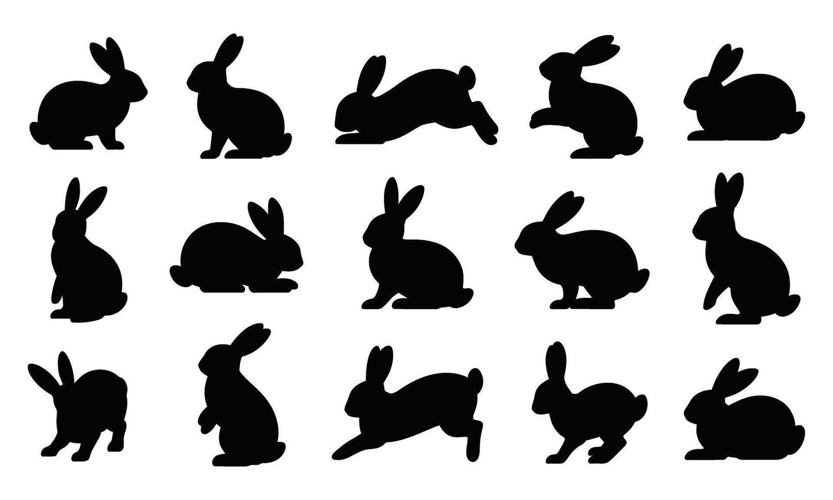 Silhouettes of rabbits in various poses vector