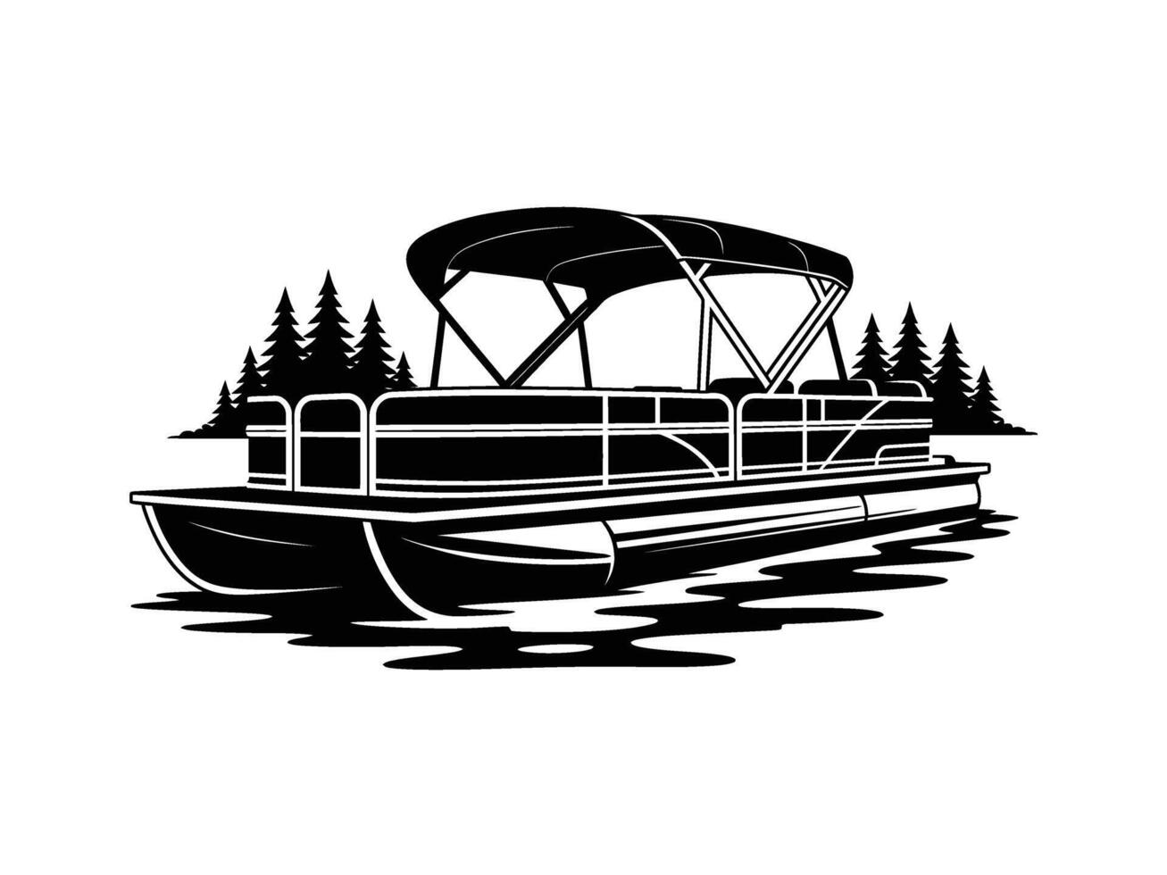 A black and white drawing of a boat on the water vector