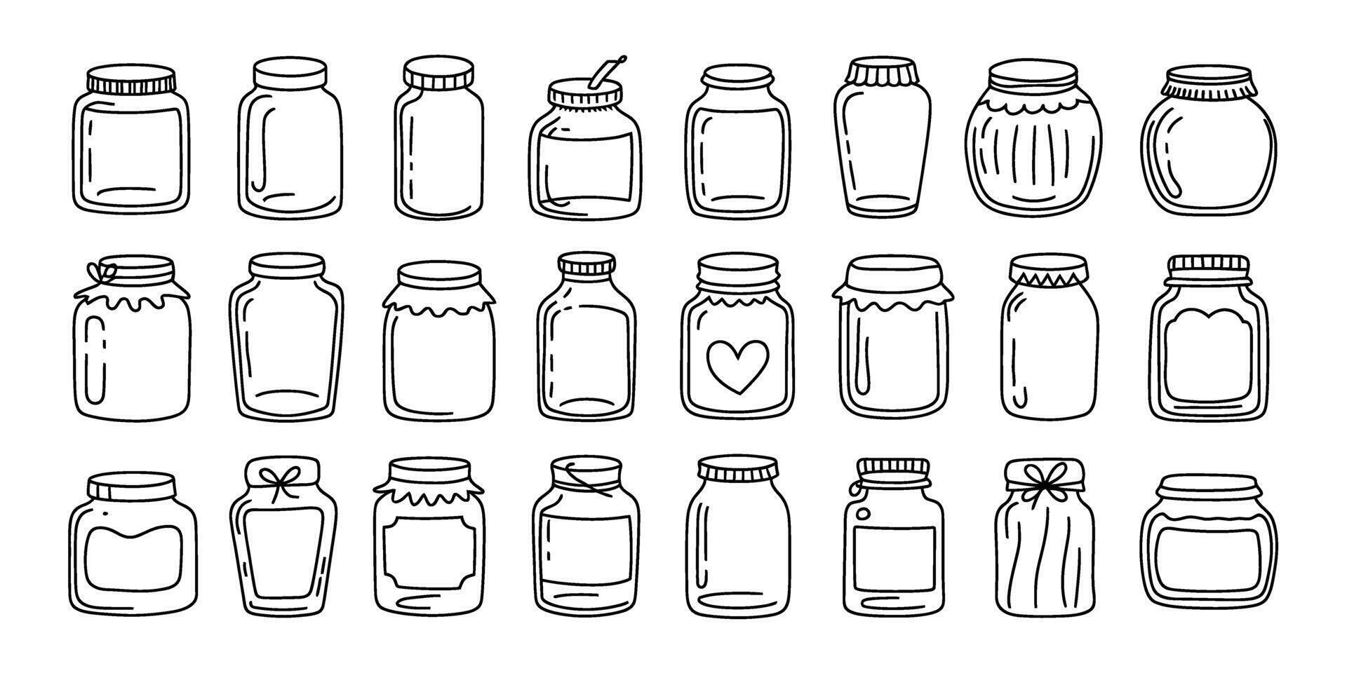 A set of different types of bottles and jars vector