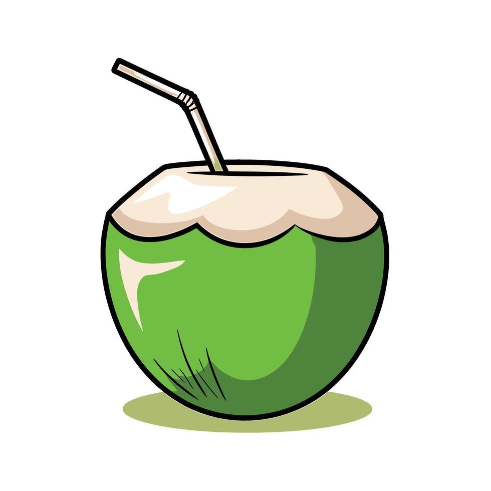 Coconut drink with straw illustration vector
