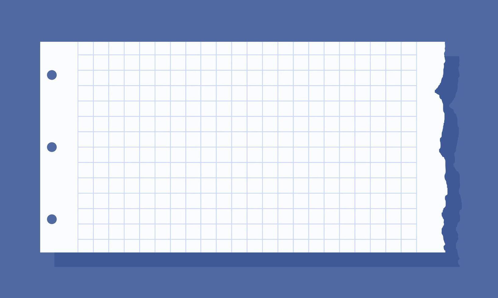 Authentic Torn Edge Grid Paper Sheet with Punch Holes on a Vibrant Blue Backdrop for Notes vector