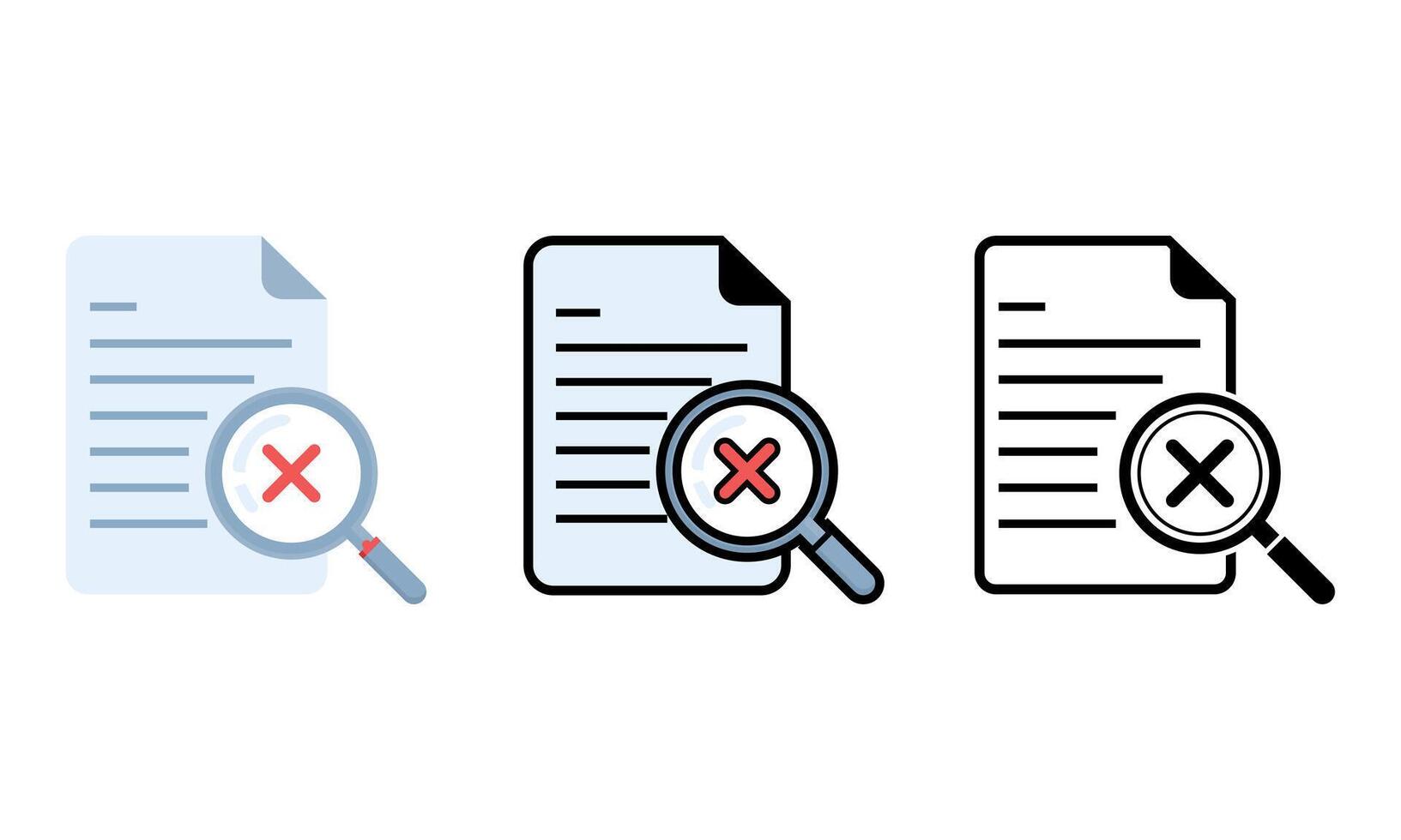 Set of Digital Paper Symbols Illustrating Document Examination and Rejection or Error Indication vector