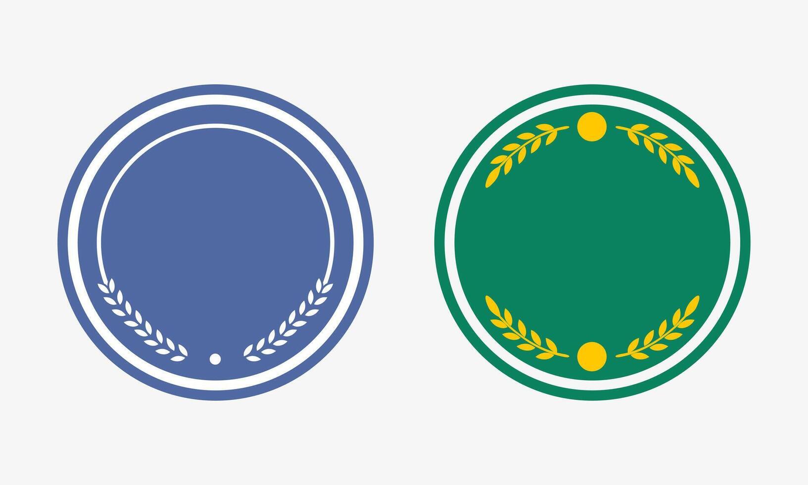 Set of Two Elegant Circular Badges with Decorative Borders in Blue and Green for Certification vector