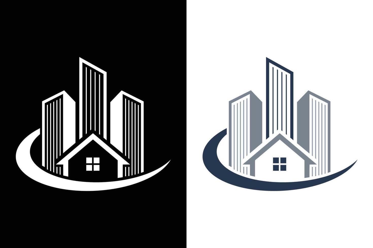 Real Estate Logo with Buildings and House, Minimalist Real Estate Logo Design vector