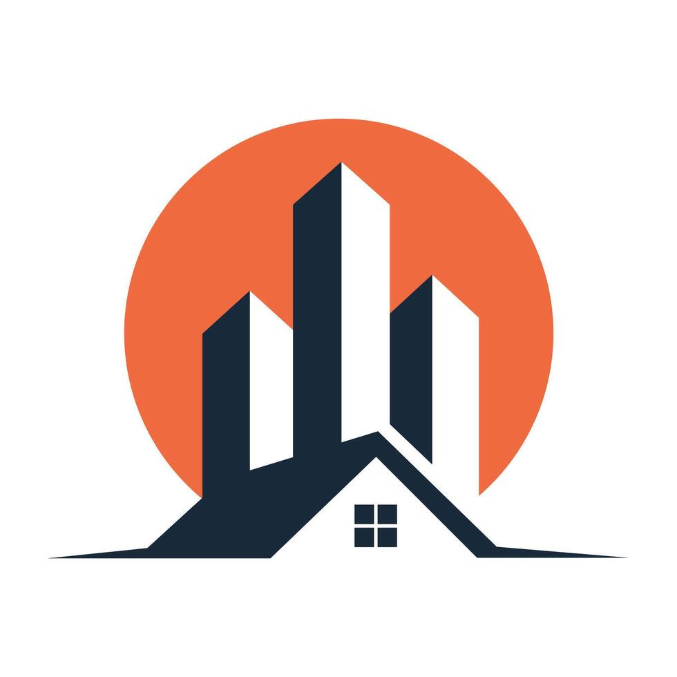 Real Estate Logo with Buildings and House, Minimalist Real Estate Logo vector