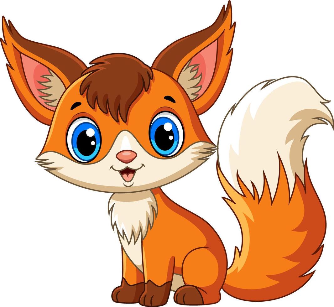 cartoon little cute fox and adorable sitting and smiling on white background vector