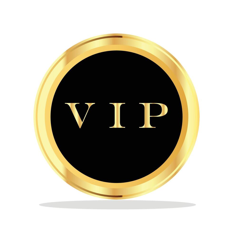 A luxurious VIP badge icon with golden circular border and bold VIP text in gold on a black background symbolizing exclusivity premium membership and luxury access vector