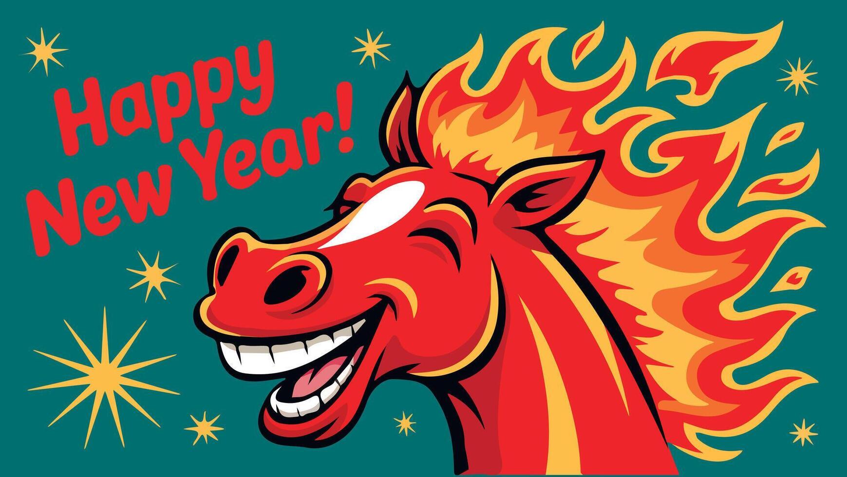 Cheerful smiling horse, New Year's horse 2026 vector