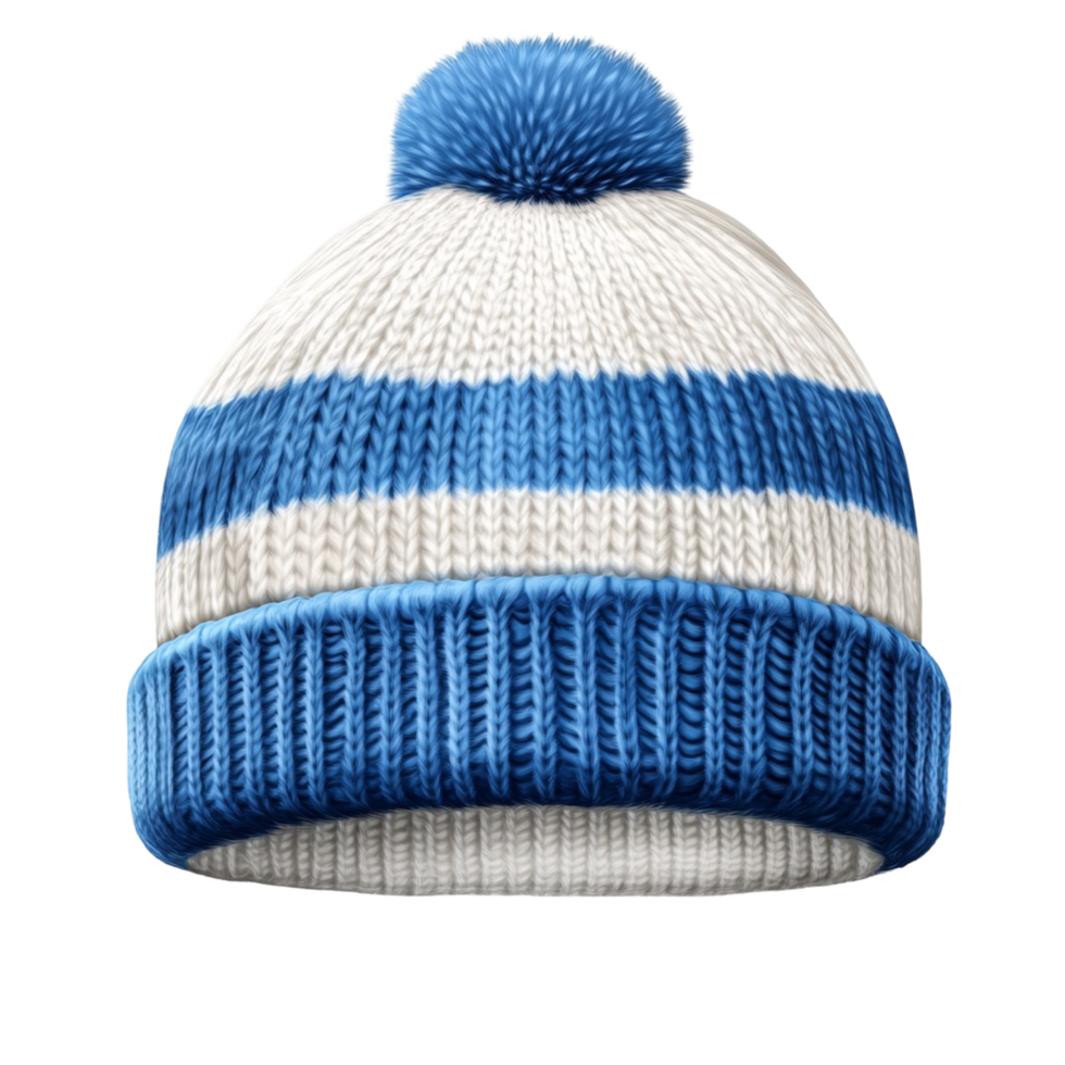 A blue and white striped winter hat png