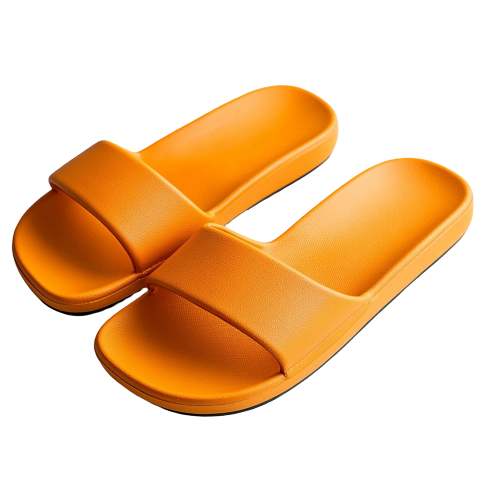 A cute pair of orange pillow slide sandals, placed neatly png