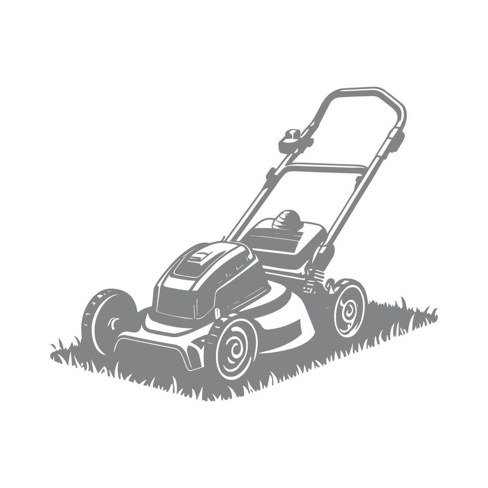 Lawn Mower on Grass A Hand-drawn Flat Illustration vector