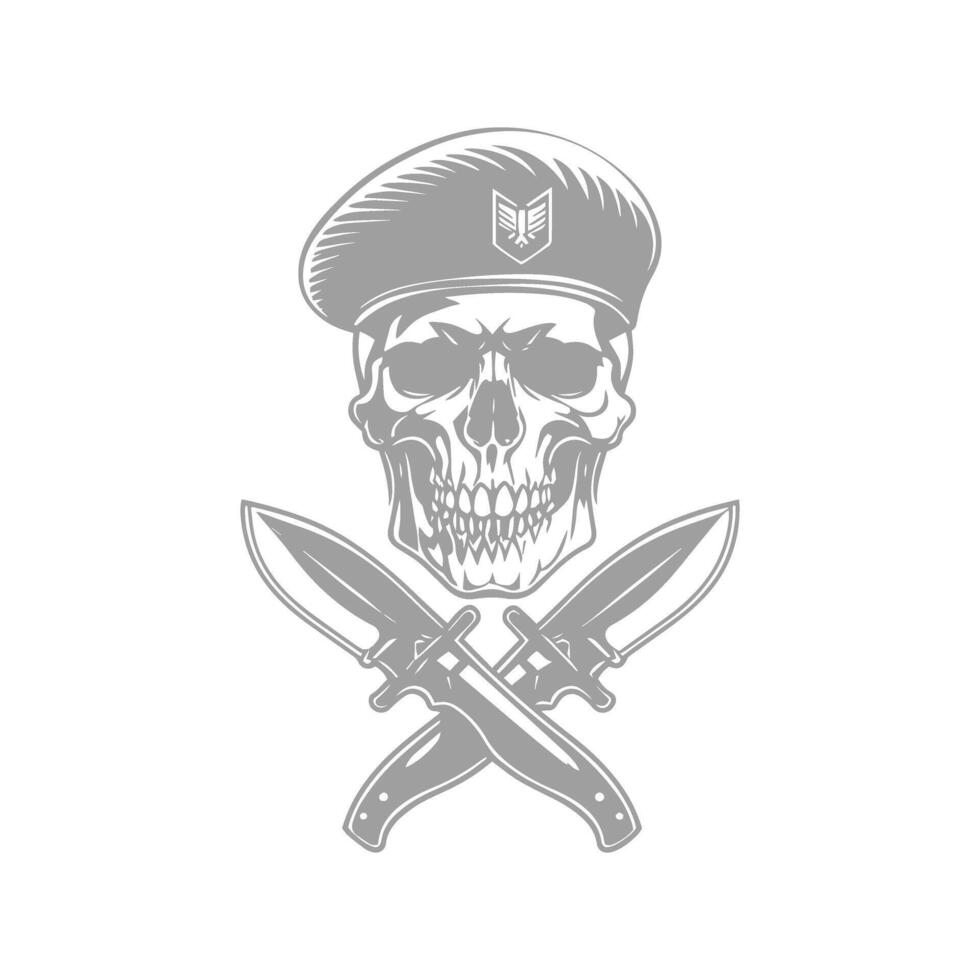 Illustration of Skull with Beret and Crossed Daggers vector