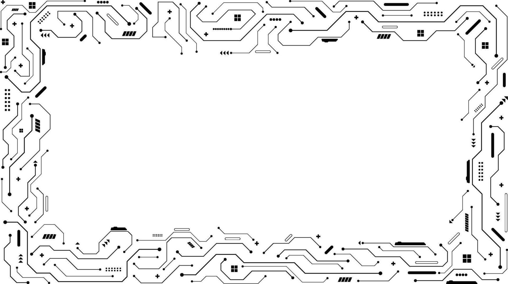 black circuit connection with electronic components frame template vector