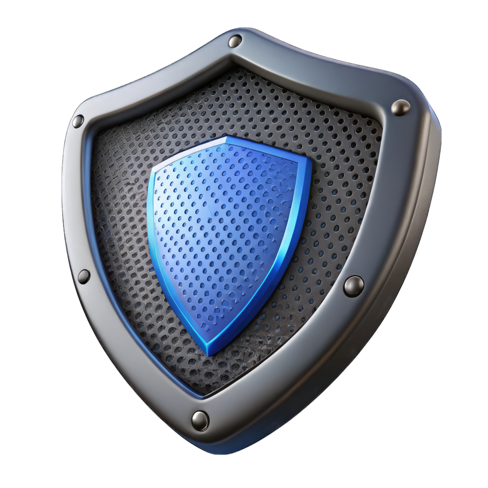 Metallic Shield with Mesh Texture on Transparent Background, Modern and Glossy png