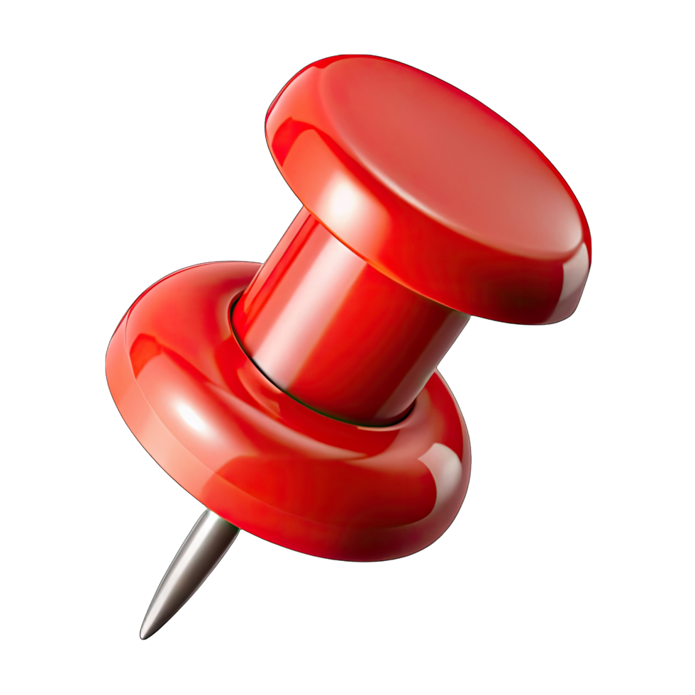 Realistic Red Push Pin on Transparent Background, Glossy Surface, Sharp Needle png