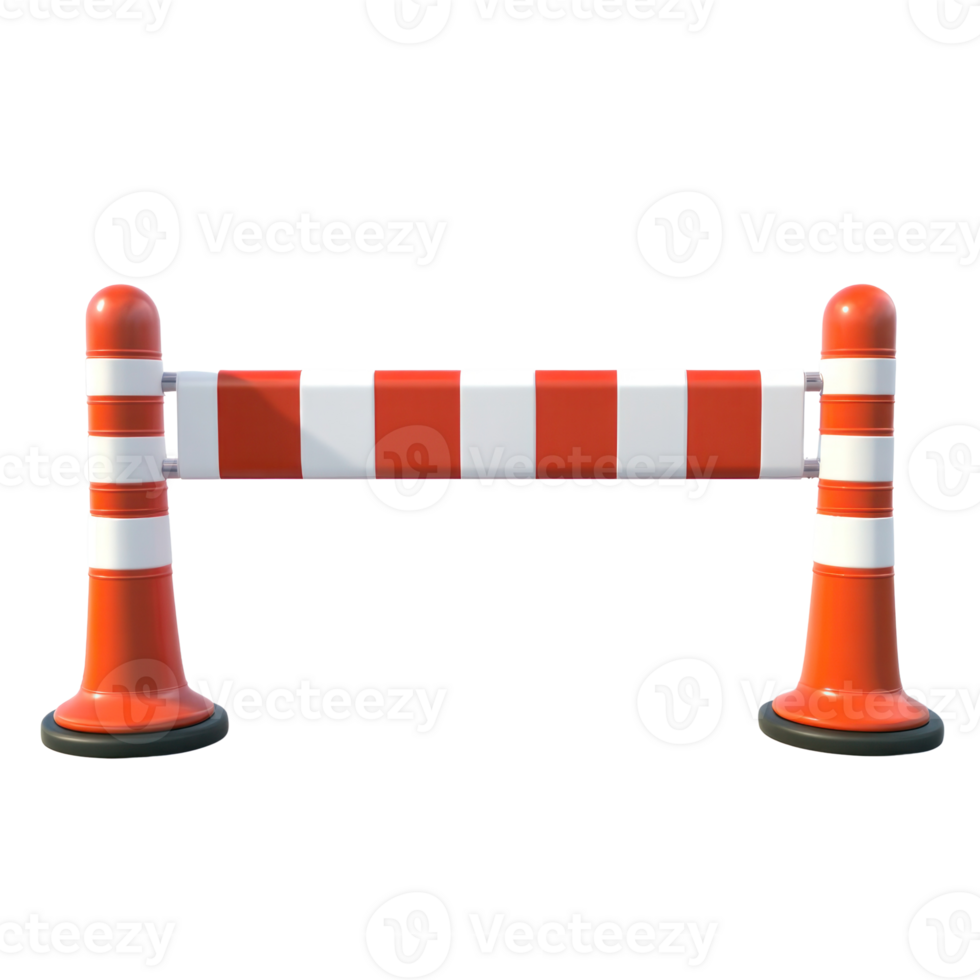 Traffic barrier with orange and white stripes positioned on road to prevent access during construction activities png