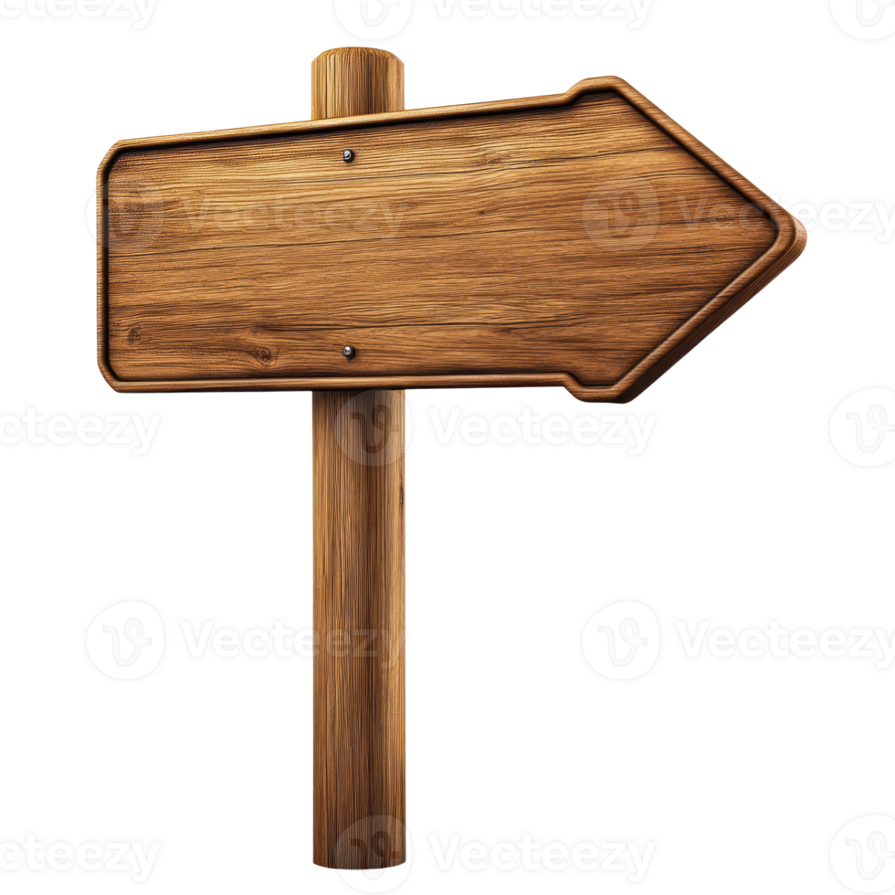 Wooden signpost with an arrow shape pointing right against a plain background suitable for various uses png