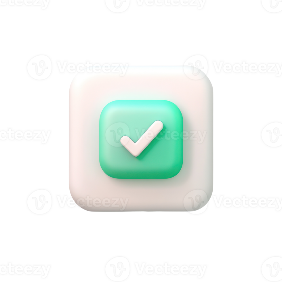Green check mark icon in a soft square button design, used for indicating approval or completion png