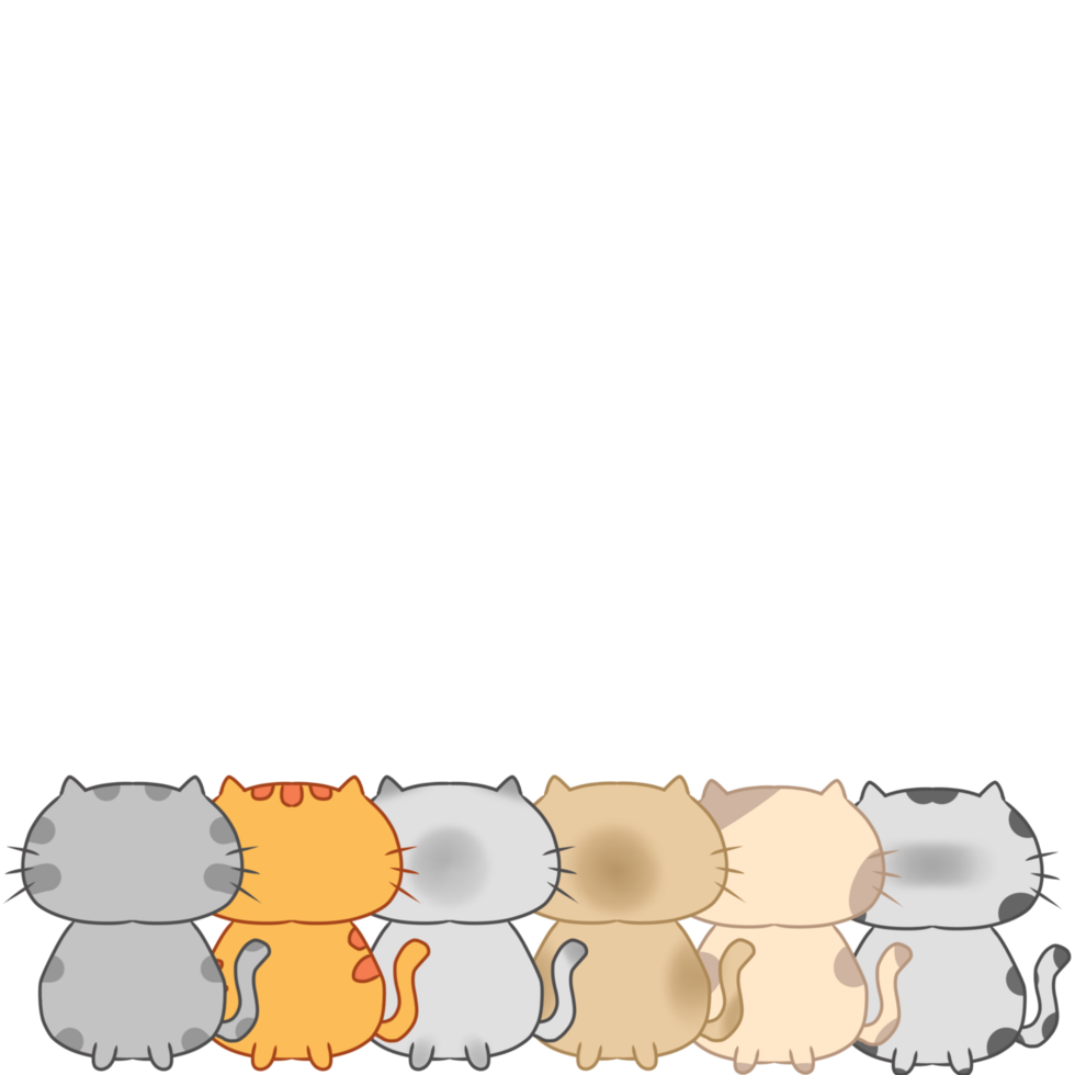 Six cute cats faceless png
