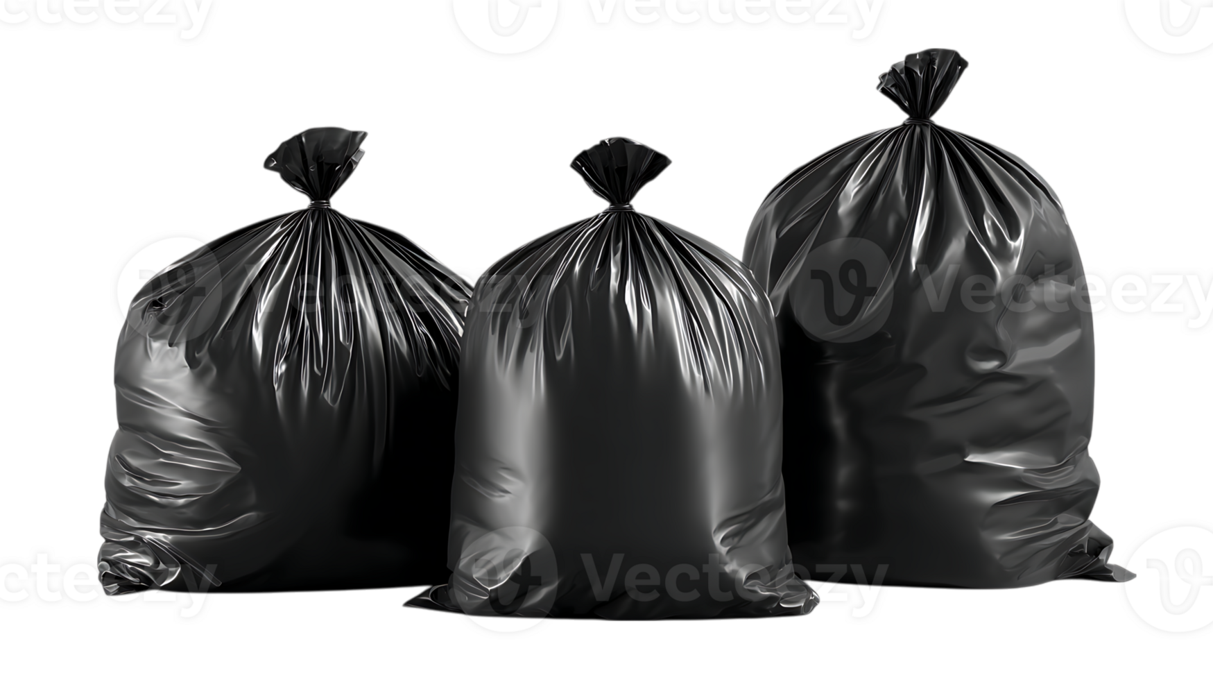 Three filled refuse sacks for disposal collection waste management and sanitation on transparent background png