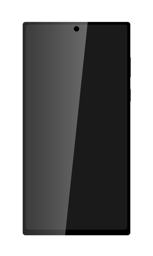 Realistic smart phone with glossy black screen. png
