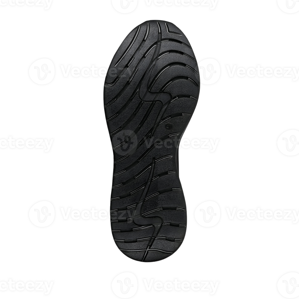 Detailed black shoe sole exhibiting intricate patterns and robust design elements enhancing grip and durability ideal for traction. png