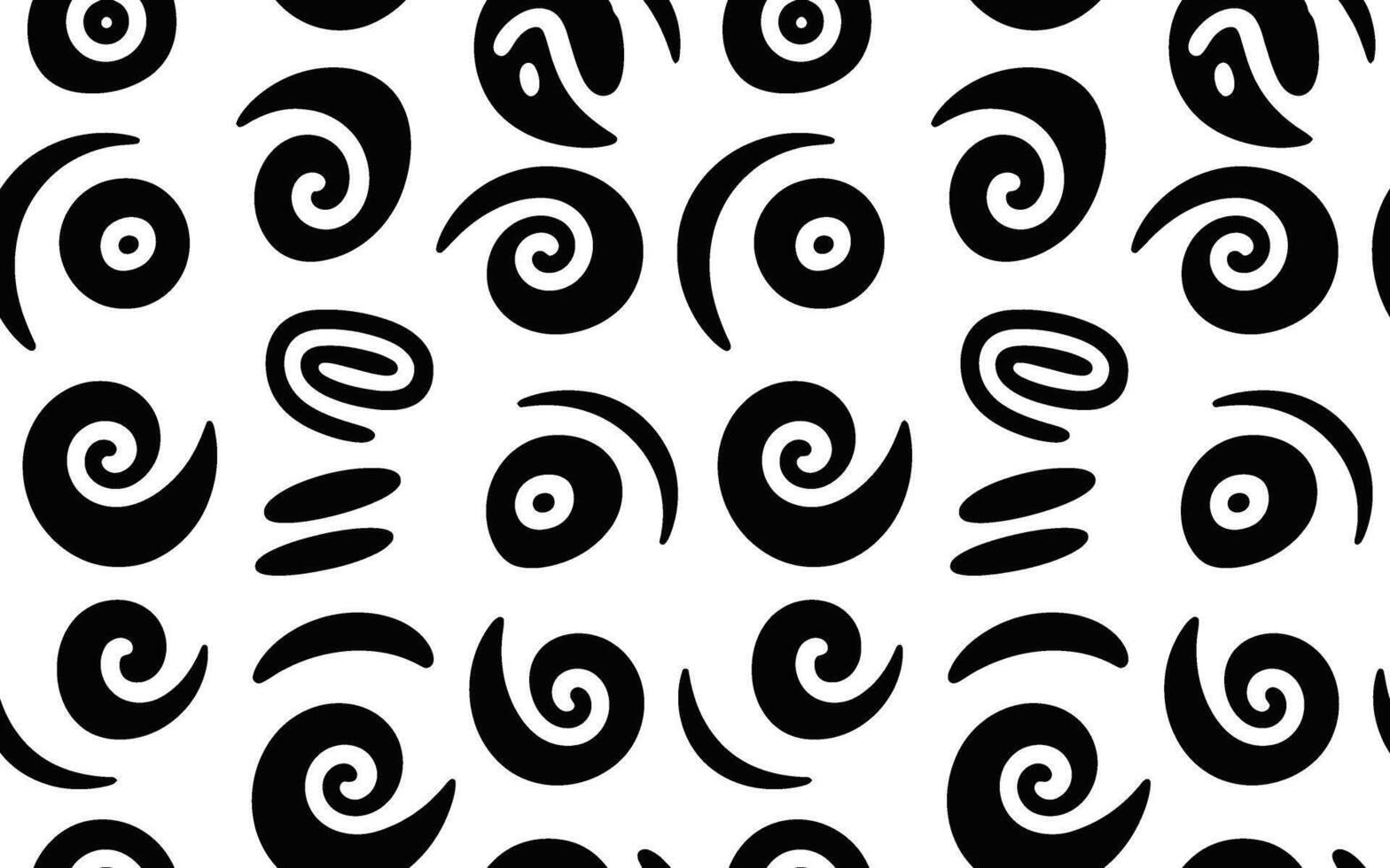 Black and White Swirls and Shapes Pattern on White Background vector