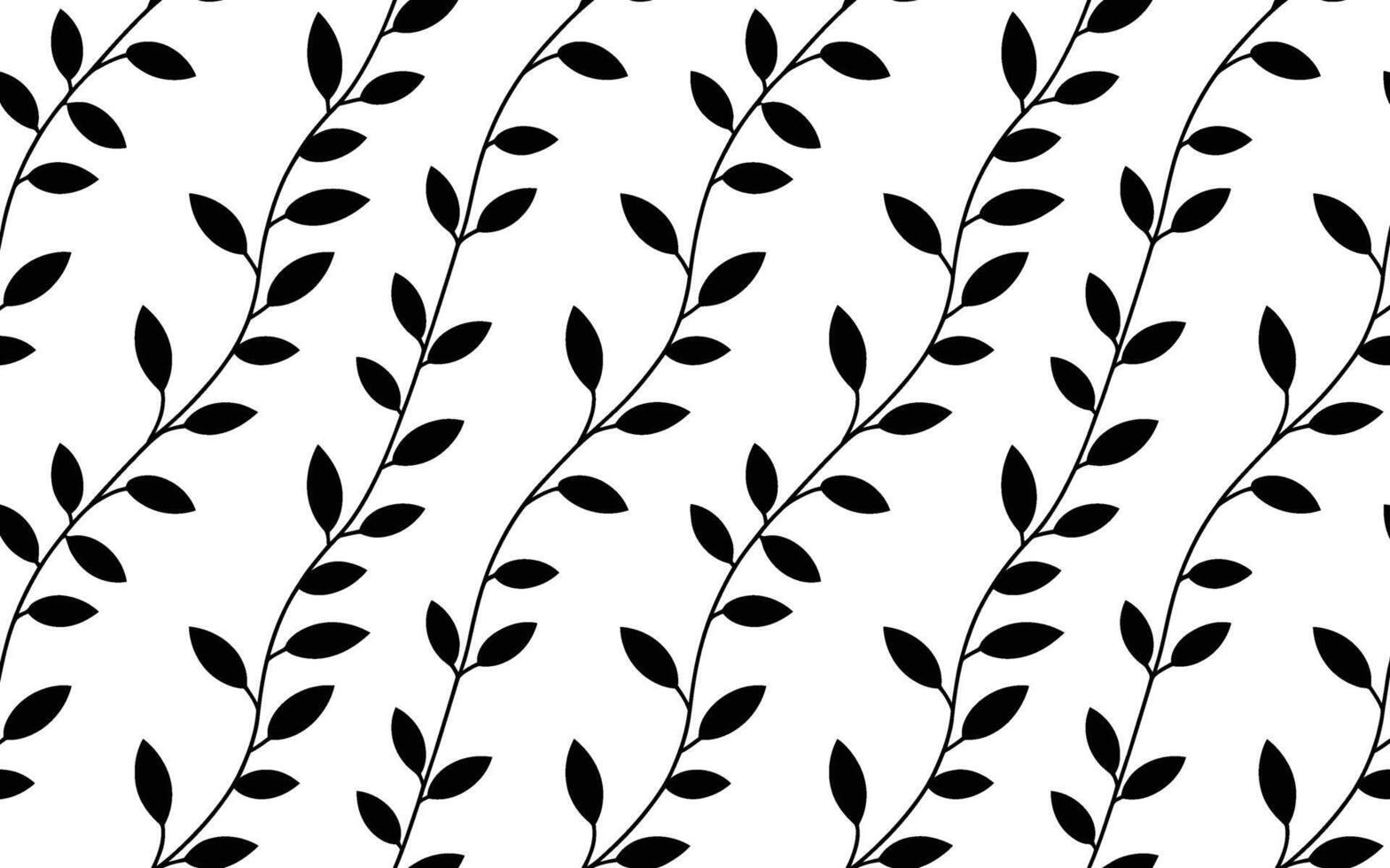 Black Leafy Vines Pattern on White Background leaves vector
