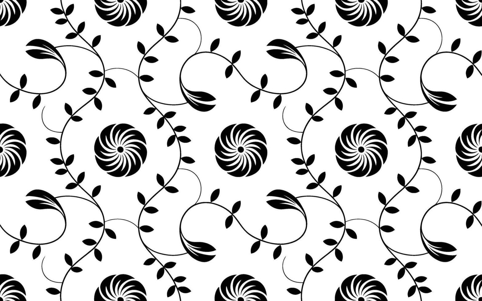 Black and white floral pattern with stylized spiral flower shapes vector