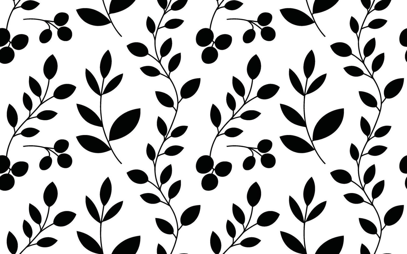 Black Foliage Pattern on White Background leaves leaf vector