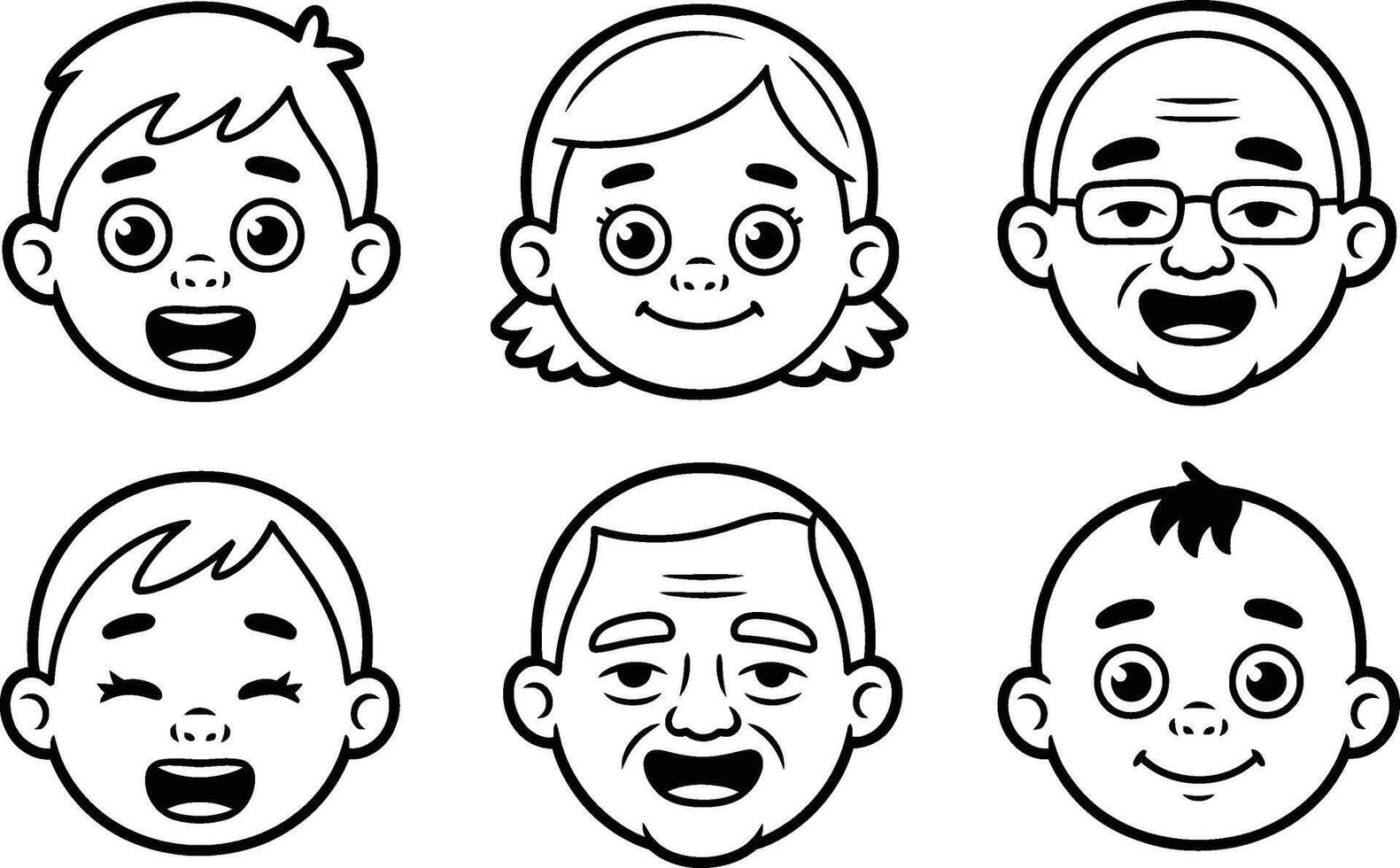 Black and White Cartoon Faces of Family Members illustration vector