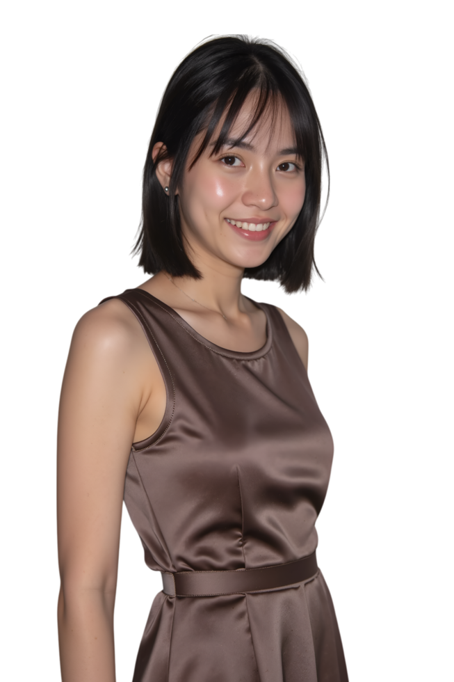 a woman in a brown dress smiling png