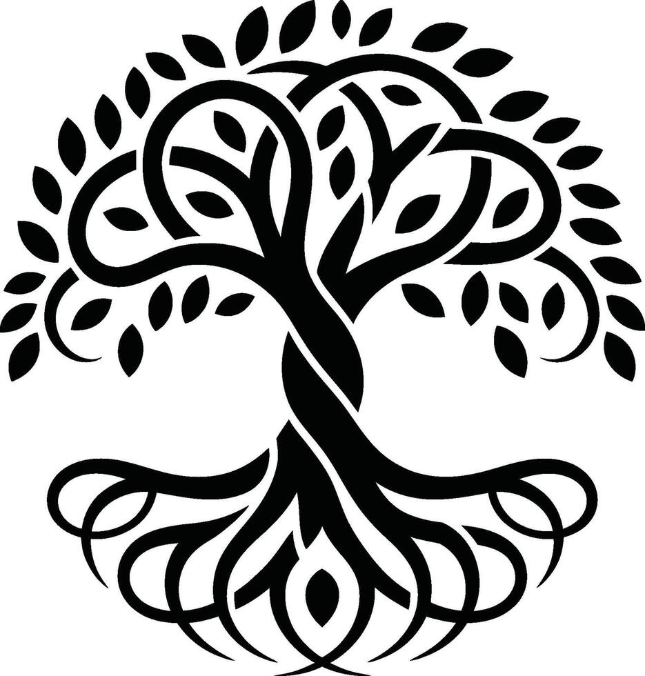 Black Celtic Tree of Life Graphic on White Background vector