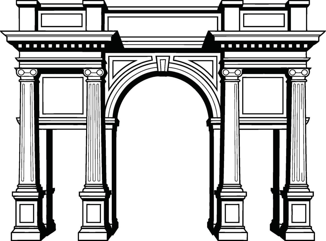Black and White Architectural Archway Illustration vector