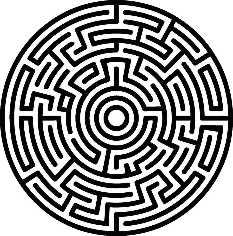Black and white circular maze on white background labyrinth vector