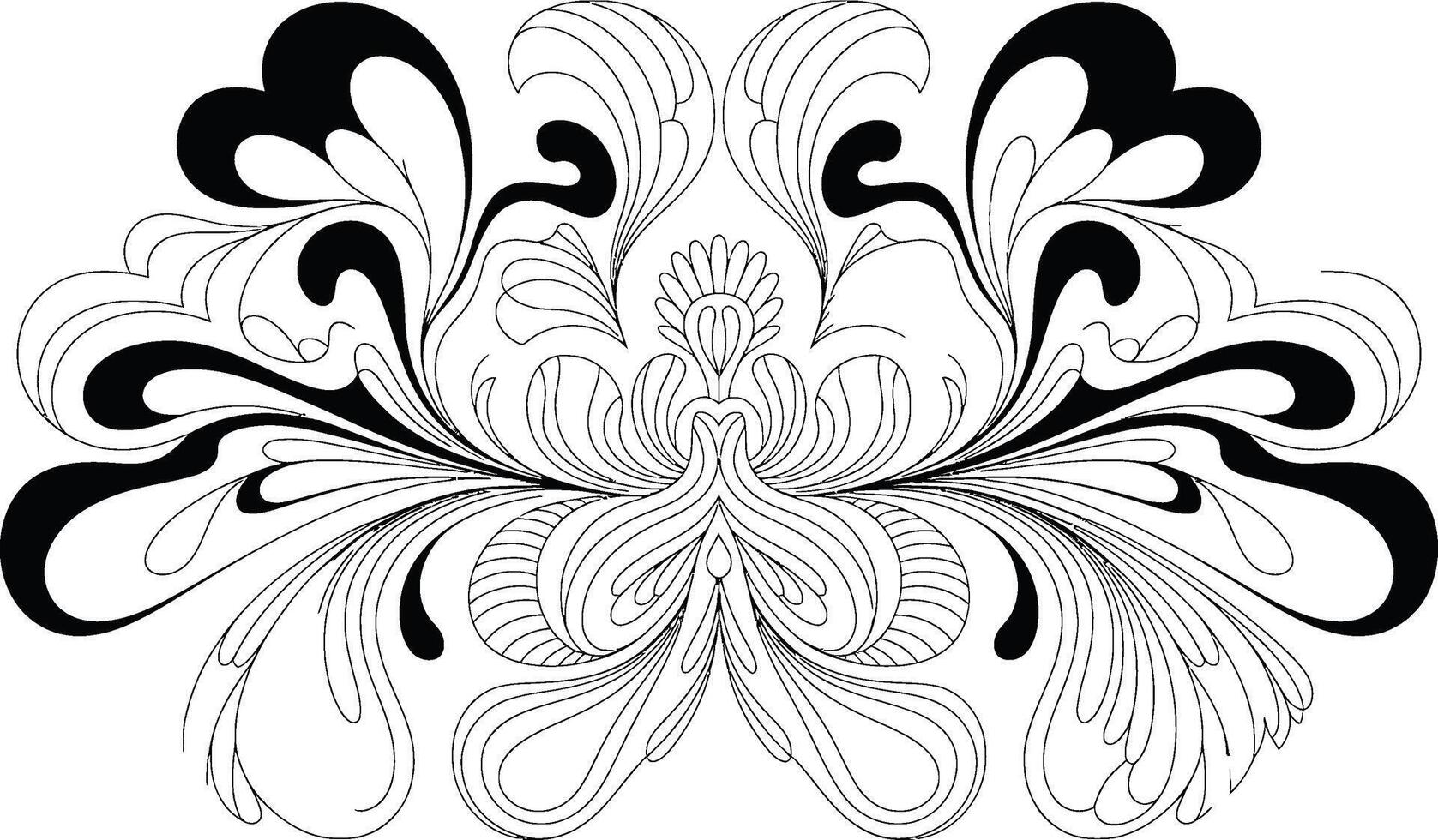 Black and white floral design symmetrical illustration on white background vector