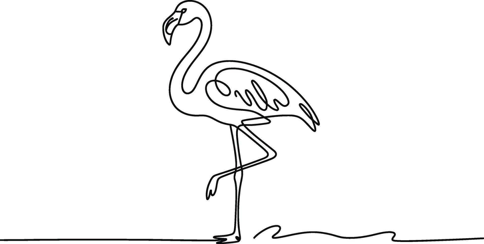 Black Line Art Flamingo Standing on One Leg bird animal vector