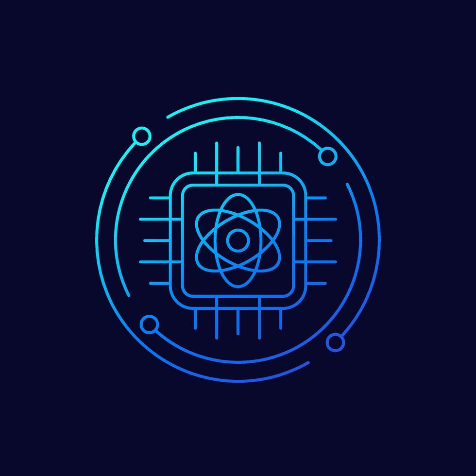 Quantum computer icon, linear design vector