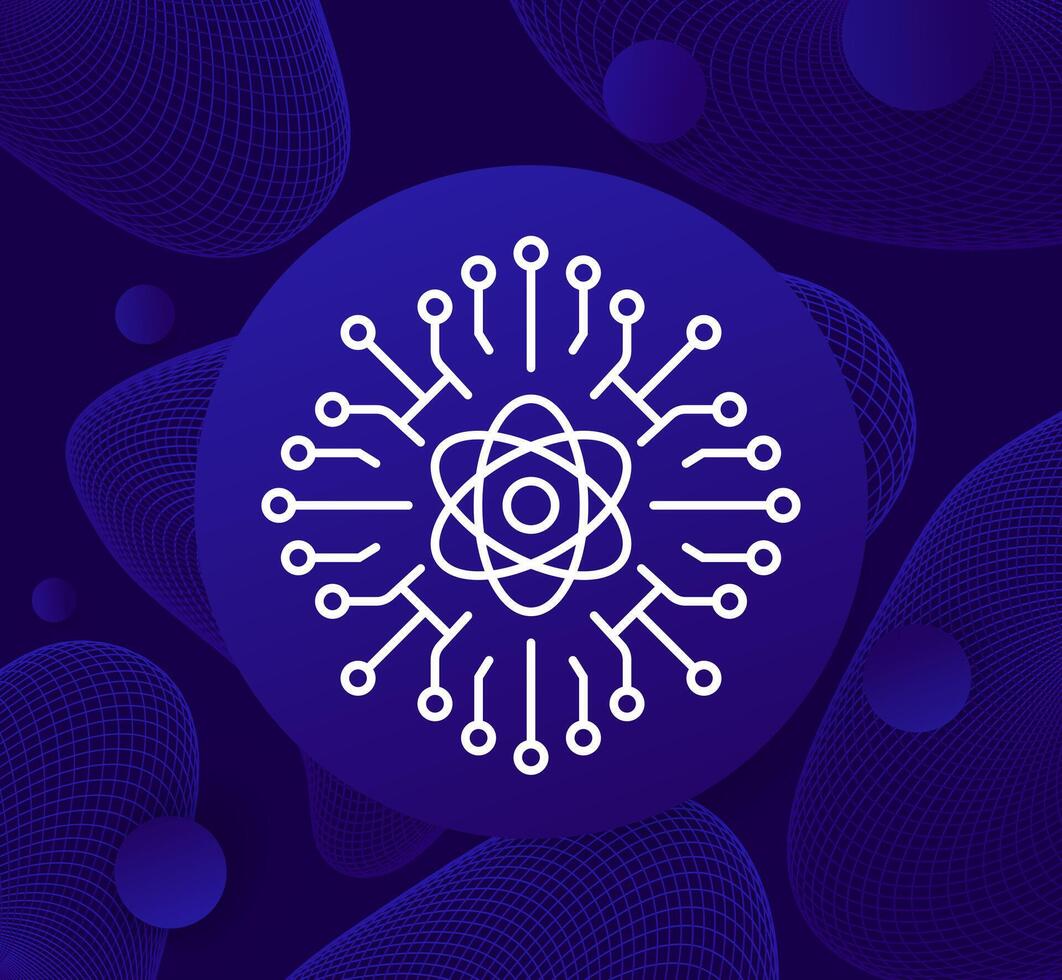 Quantum computer icon in line style vector