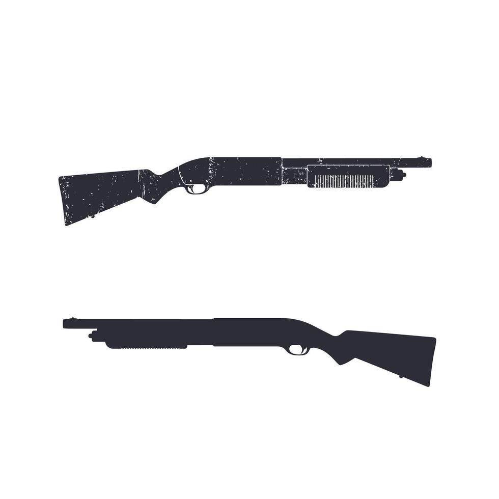 Shotgun, hunting rifle, shotgun silhouette over white, illustration vector