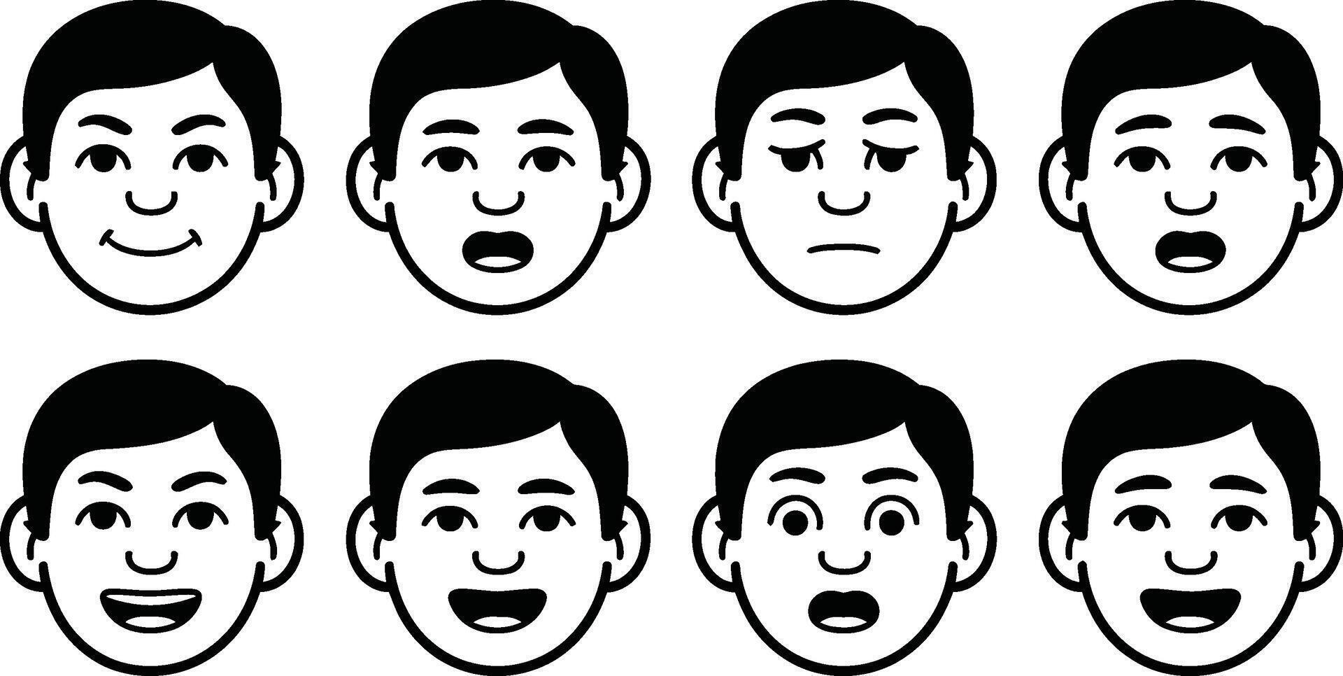 Black and White Cartoon Faces with Various Expressions vector
