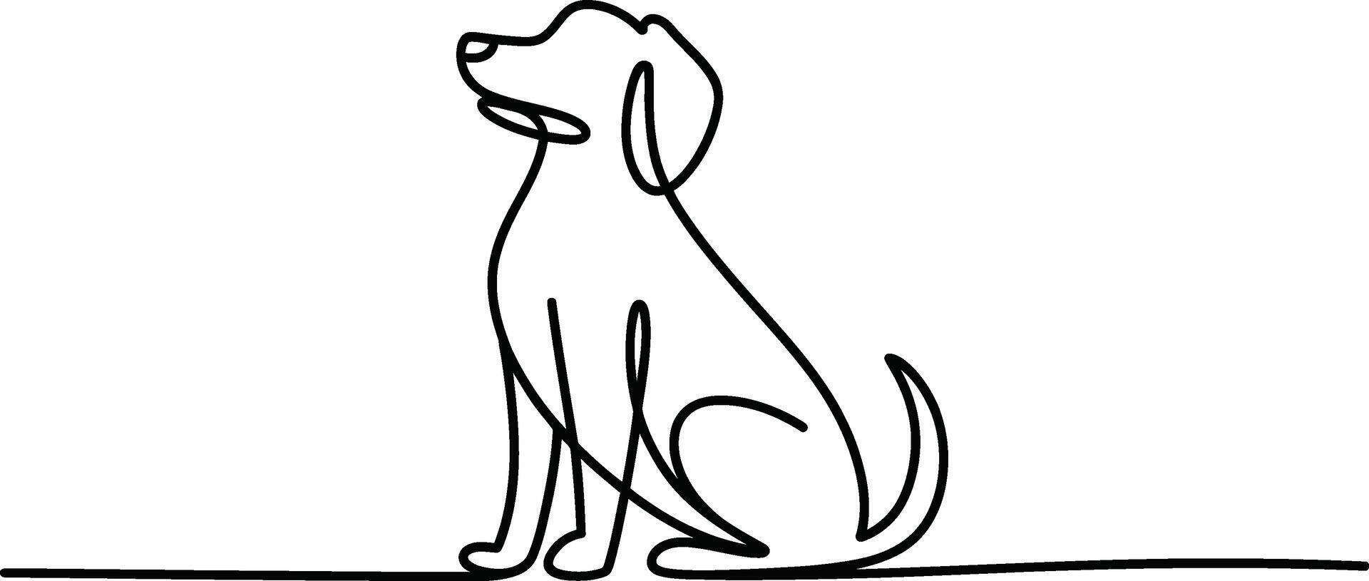 Black Line Art Dog Sitting and Looking Upward canine vector