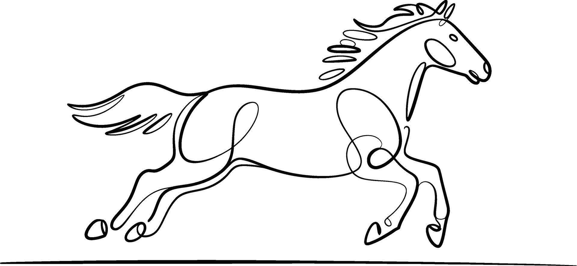 Black Line Art Horse Running on White Background animal vector
