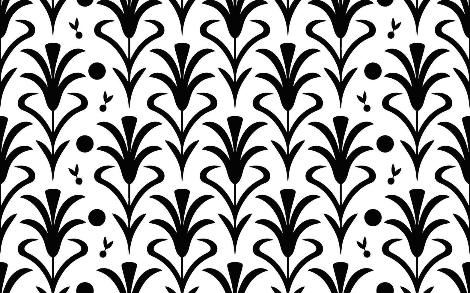 Black and White Floral Pattern with Decorative Elements vector