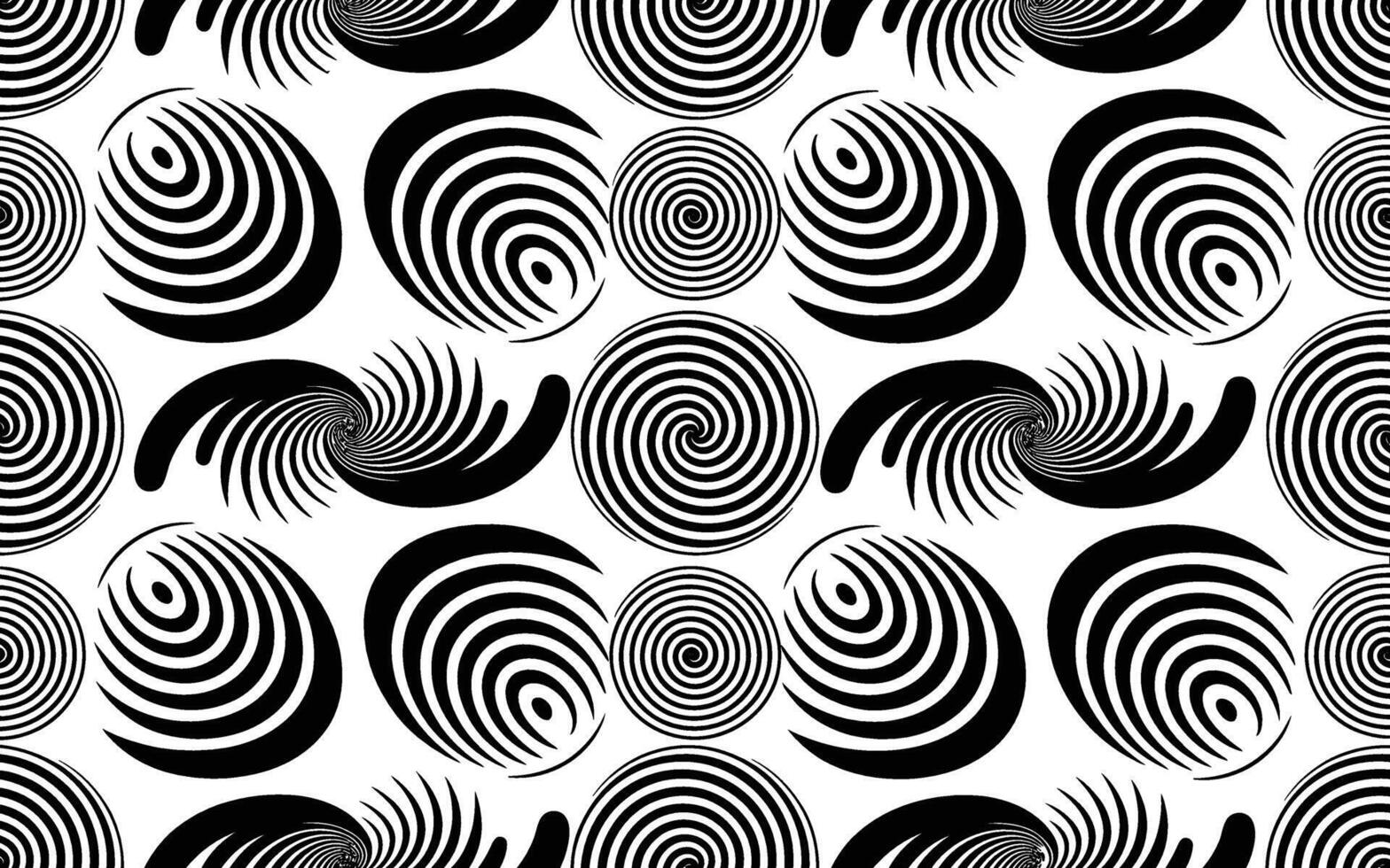 Black and White Spiral Pattern with Circular and Swirl Shapes vector