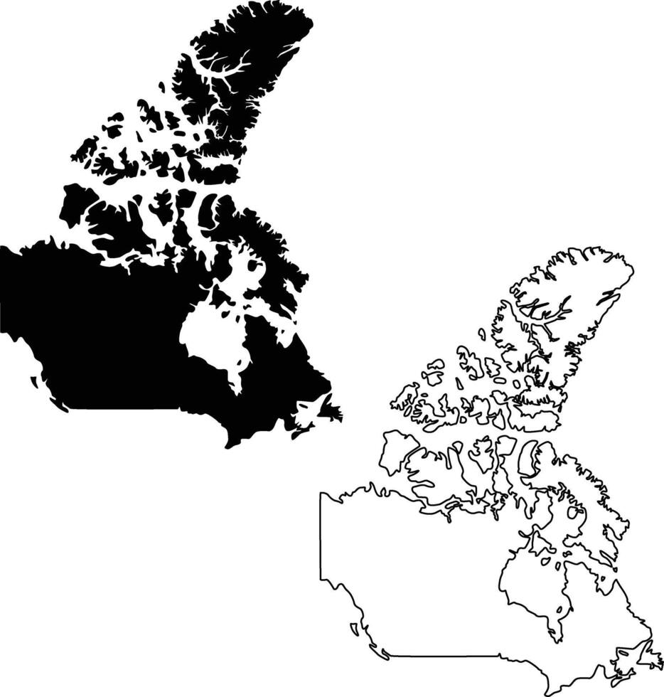 Map of Canada Silhouette Flat and Outline Design vector