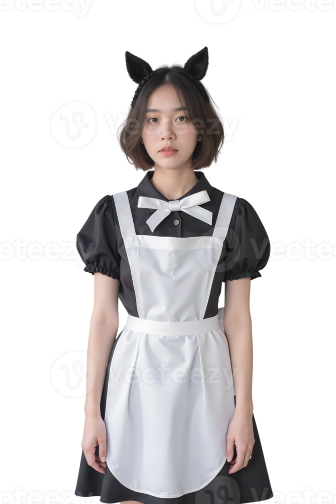 a girl in a maid outfit with cat ears png