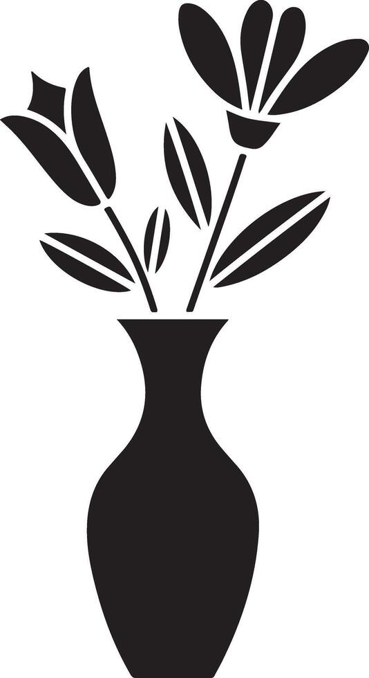 Elegant Black and White Silhouette of Flowers in Vase, Simple Home Decor, Minimalist Art, Serene Mood vector