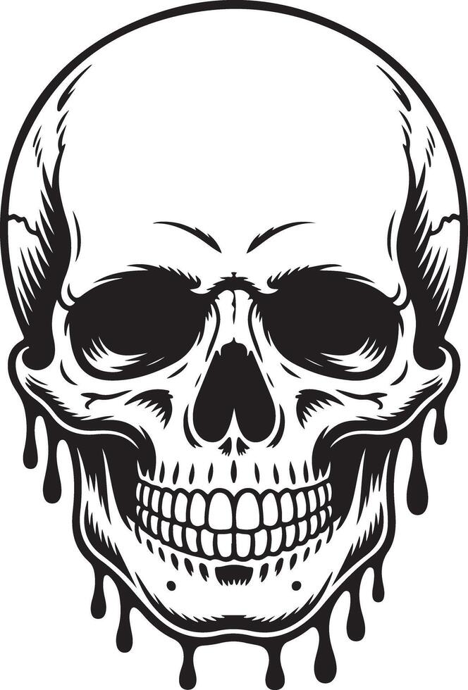 Spooky Dripping Skull Illustration A Dark and Mysterious Monochrome Design for Halloween or Gothic Art vector