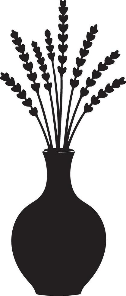 Serene Black Silhouette of Wheat Stalks in Elegant Vase, Simple Home Decor, Minimalist Art, Peaceful Countryside Mood vector